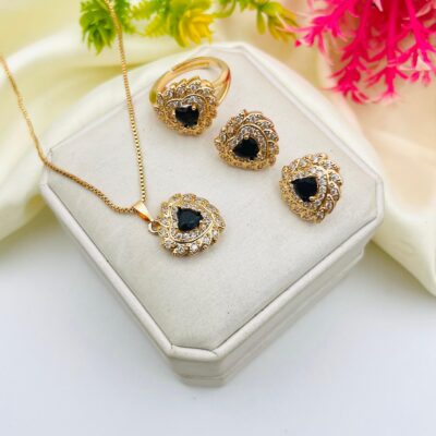 Gold Plated Heart Design Zircon Locket Set